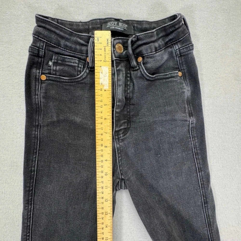 Judy Blue‎ High Rise Faded Black Flare Jeans Raw Hem Bell Bottoms 0/24